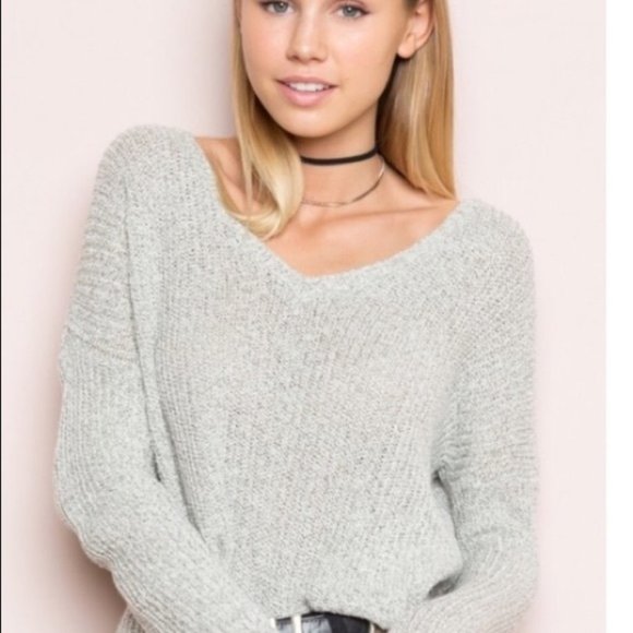Heather grey v neck sweater - Picture 1 of 4